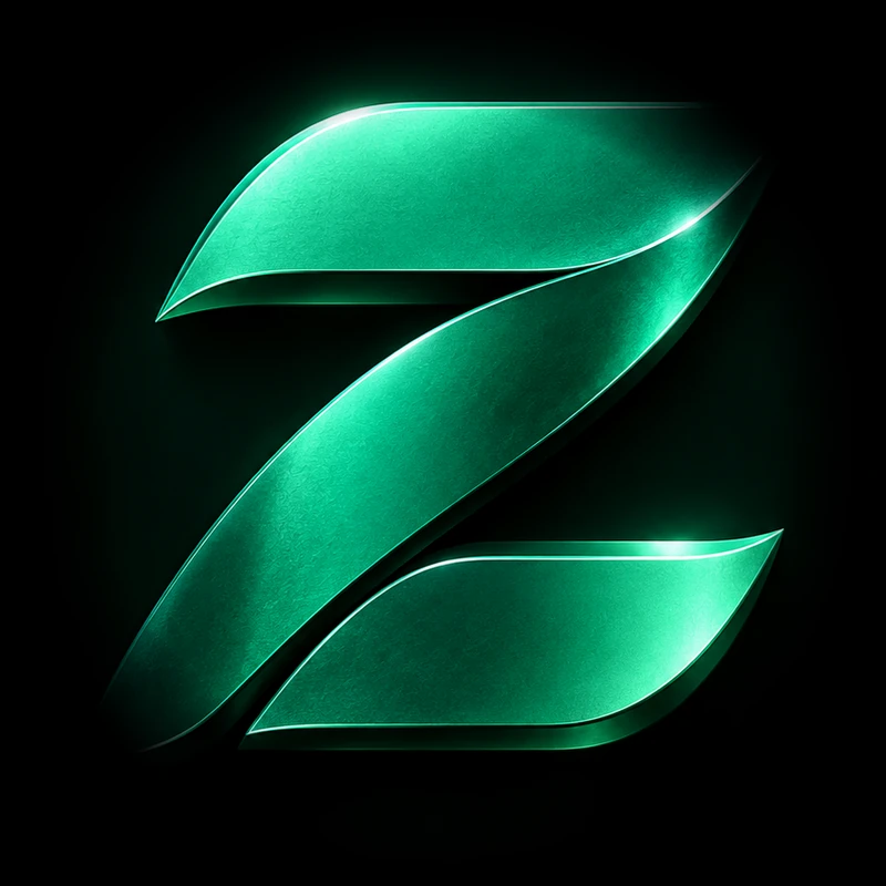 The Zyn mark: a Z cut from three blades of brushed jade metal